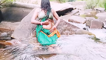 Sizzling Village Aunty Gets Wet Under The Waterfall, Moaning Telugu Filth
